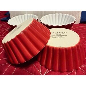 Blue Harbor Collection Ramekins Red White Set of 4 Fluted Ceramic Baking Dishes